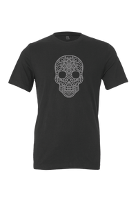 Silver Skull Mandala Design T-Shirt Short Sleeve