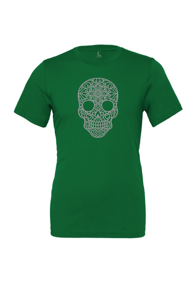 Silver Skull Mandala Design T-Shirt Short Sleeve